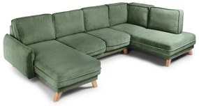 Svetlozelená menčestrová rozkladacia rohová pohovka (pravý roh/do tvaru "U") Tori – Bonami Selection