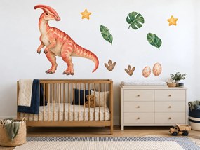 Parasaurolophus s vajíčkami akvarelové dinosaurí nálepky do detskej izby na stenu arch 35 x 46 cm