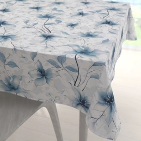 Biante Bavlnený štvorcový obrus Sandra SA-737 Modro-sivé kvety vanilky na bielom 140x140 cm