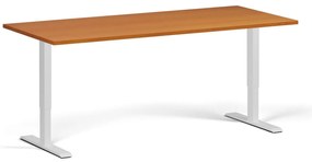 Výškovo nastaviteľný stôl, 180x80 cm, 1 motor, biela podnož, čerešňa