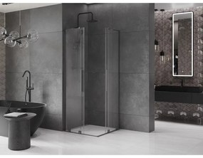 Mexen Velar L Duo, sprchový kút s posuvnými dverami 80 x 80 cm, 8mm číre sklo, brúsený grafit, 871-080-080-02-03-95