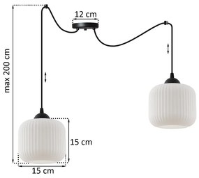 Závesné svietidlo Riffle Spider, 2x biele sklenené tienidlo, b