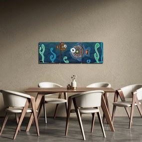 Obraz - Maľované rybičky (s hodinami) (90x30 cm)