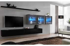 Obývacia stena Switch XVII Sklo +LED čierna/Grafit