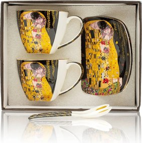 HOME ELEMENTS Porcelánová šálka a podšálka 2 x 250 ml, Klimt Bozk, tmavý