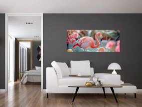 Obraz - Plameniak v jazierku (120x50 cm)