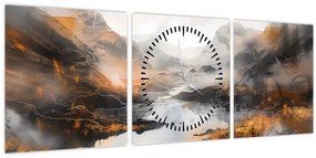 Obraz - Maľba horskej krajiny (s hodinami) (90x30 cm)