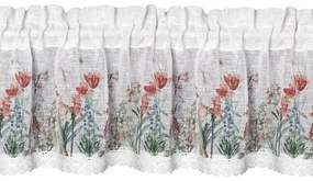 Dekorstudio Kuchynská záclonka NEMEZJA zdobená kvetinovou potlačou a čipkou 150 x 30 cm
