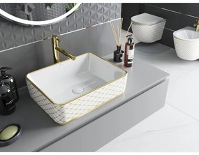 Mexen Catia, umývadlo na dosku 48x37x14 cm, biela lesklá-zlatý vzor, 21314809