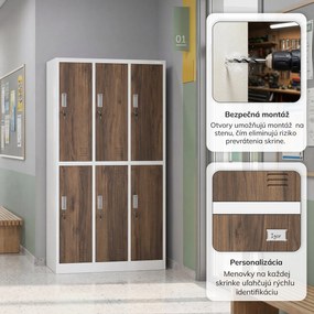 Šatníková skriňa BHP biela / orech, 6-dverová: Eco Design IGOR, 900 x 1850 x 450 mm