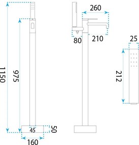 Rea Venti, voľne stojaca vaňová batéria, h-1150, zlatá matná, REA-B9765