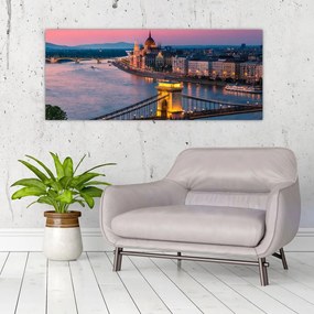 Obraz - Panorama mesta, Budapešť, Maďarsko (120x50 cm)