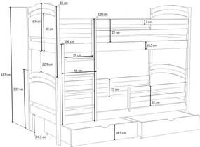 Detská poschodová posteľ z masívu borovice MARCELA so šuplíkmi - 200x90 cm - PRÍRODNÁ BOROVICA