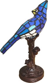 Stolná lampa Tiffany Blue Parrot - 15*12*33 cm E14/max 1*25W
