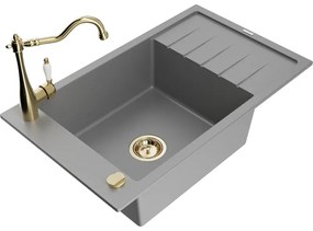 Mexen Elias, granitový drez 795x480x200 mm, 1-komorový a drezová batéria Carla, šedá, 6511-71-670700-50