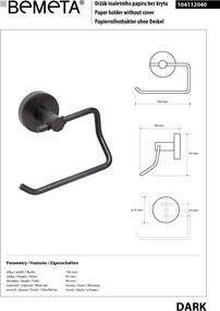 Bemeta Design DARK: Držiak toaletného papiera, bez krytu - 104112040