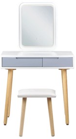 Toaletný stolík s 2 zásuvkami a LED zrkadlom biela/sivá DIEPPE Beliani