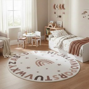 Krémovobiely prateľný detský koberec ø120 cm Coco 1133 – Ayyildiz Carpets