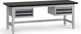 Pracovný stôl do dielne G4 s 2 závesnými boxami na náradie, MDF + PVC doska, 4 zásuvky, 2100 x 750 x 800 mm, grafit