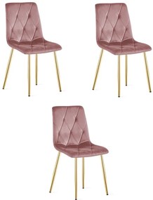 Set troch jedálenských stoličiek LIBRA zamatové, ružové / zlaté nohy (3 ks)
