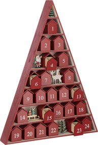 Adventní kalendář strom a domeček červený z překližky – 32*5,5*45 cm