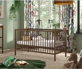 Hnedá s odnímateľným bokom/s nastaviteľnou výškou postieľka z bukového dreva 70x140 cm Dino – Vipack