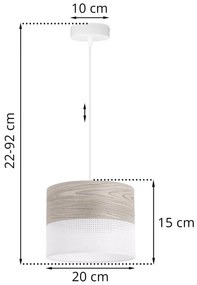 Light Home Závesné svietidlo Wood, 1x svetlobéžová dubová dýha/biele PVCové tienidlo, (fi 20cm)