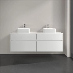 VILLEROY &amp; BOCH Collaro závesná skrinka pod dve umývadlá na dosku, 4 zásuvky, 1600 x 500 x 548 mm, Glossy White, C05200DH