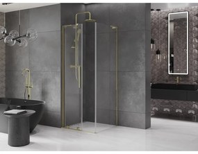 Mexen Velar L, sprchový kút s posuvnými dverami 120 x 120 cm, 8mm číre sklo, zlatá lesklá, 871-120-120-03-50