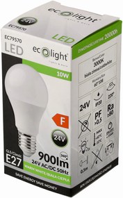 ECOLIGHT LED žiarovka E27 10W 24V - teplá biela
