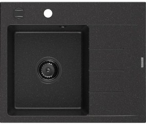 Mexen Ben, 1-komorový granitový drez 600x500x190 mm, ľavý + čierny sifón, čierna-strieborná metalíza, 6522605000-73-B