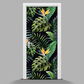 Samolepiace nálepky na dvere Listy palmy na tmavom pozadí wallmur-pl-f-73937126