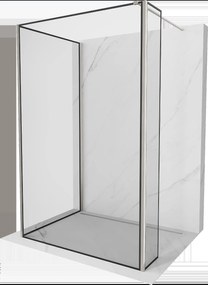 Mexen Kioto, 3-stenová sprchová zástena Walk-In Walk-in 140 x 110 x 40 cm, 8mm číre sklo čierny vzor, brúsená oceľ profil, 800-140-110-221-97-70-040