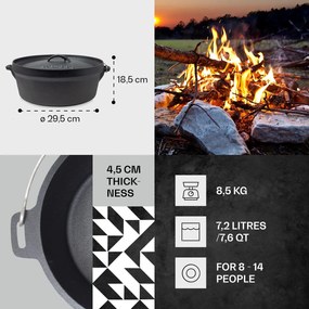 Klarstein Galloway, liatinový hrniec, 7.6 barbecue hrniec, liatina, žíhaný, veľkosť L/7,2 l