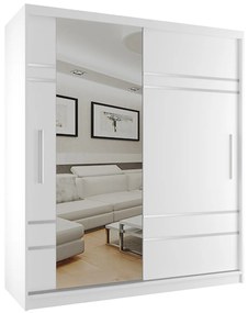 Šatníková skriňa 158cm Belini biely mat s posuvnými dverami a zrkadlom  MP SZP3/2/W/W/0/AL