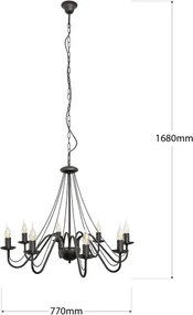 Luster na reťazi MALBO 8xE14/10W/230V čierny