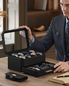 Songmics Box na hodinky Watch, 27,3x14,5x19,5 cm, čierna/zlatá