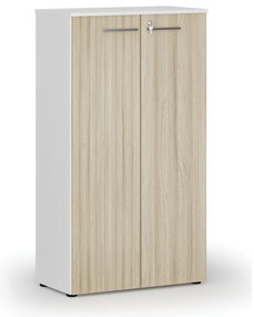 Kancelárska skriňa s dverami PRIMO WHITE, 800 x 420 x 1434 mm, biela/dub prírodná