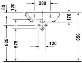 DURAVIT DuraStyle Med závesné umývadlo bez otvoru, bez prepadu, 600 mm x 440 mm, 2324600070