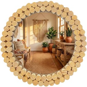 Kulaté nástěnné zrcadlo BOHO 36 cm přírodní