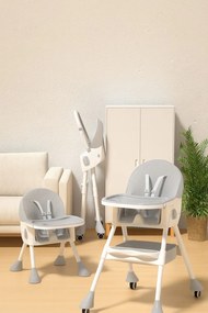 Stolička na kŕmenie KDK03 4v1 sivá + podbradník a kolieska ZDARMA