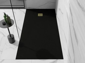 Mexen Stone+, obdĺžniková vanička z minerálneho kompozitu 160 x 80 cm, čierna, zlatá lesklá krytka, 44708016-G