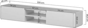 TV stolík Elivo 220 cm so zásuvkou - eukalyptus / dub baltic dune