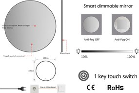 Erga Emma, okrúhle LED zrkadlo 100cm, čierny kovový rám, 2300 lm, 6500K, zadné osvetlenie, ERG-V01-201-1010-BK