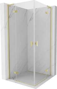 Mexen Mist-H L Duo, 2-krídlový sprchový kút 90 x 90 cm, číre sklo, zlatý matný profil, 8A5L-090L-090P-55-00
