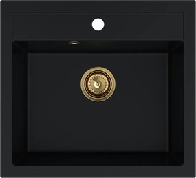 Sink Quality Ferrum, kuchynský granitový drez 565x510x205 mm + zlatý sifón, čierna, SKQ-FER.C.1K60.XG