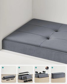 Skladací Puff Úložný Box 38 x 110 x 38 cm, 300 kg nosnosť, šedý