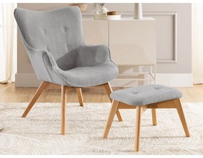 Sivé menčestrové kreslo s podnožkou Niko – Ropez