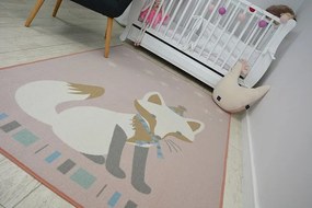 styldomova Detský ružový koberec protišmykový LOKO líška