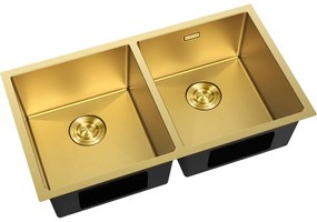 Mexen Binox, 2-komorový nerezový drez 800 x 450 mm, brúsená zlatá, vzor voština, 6421802000-55HC